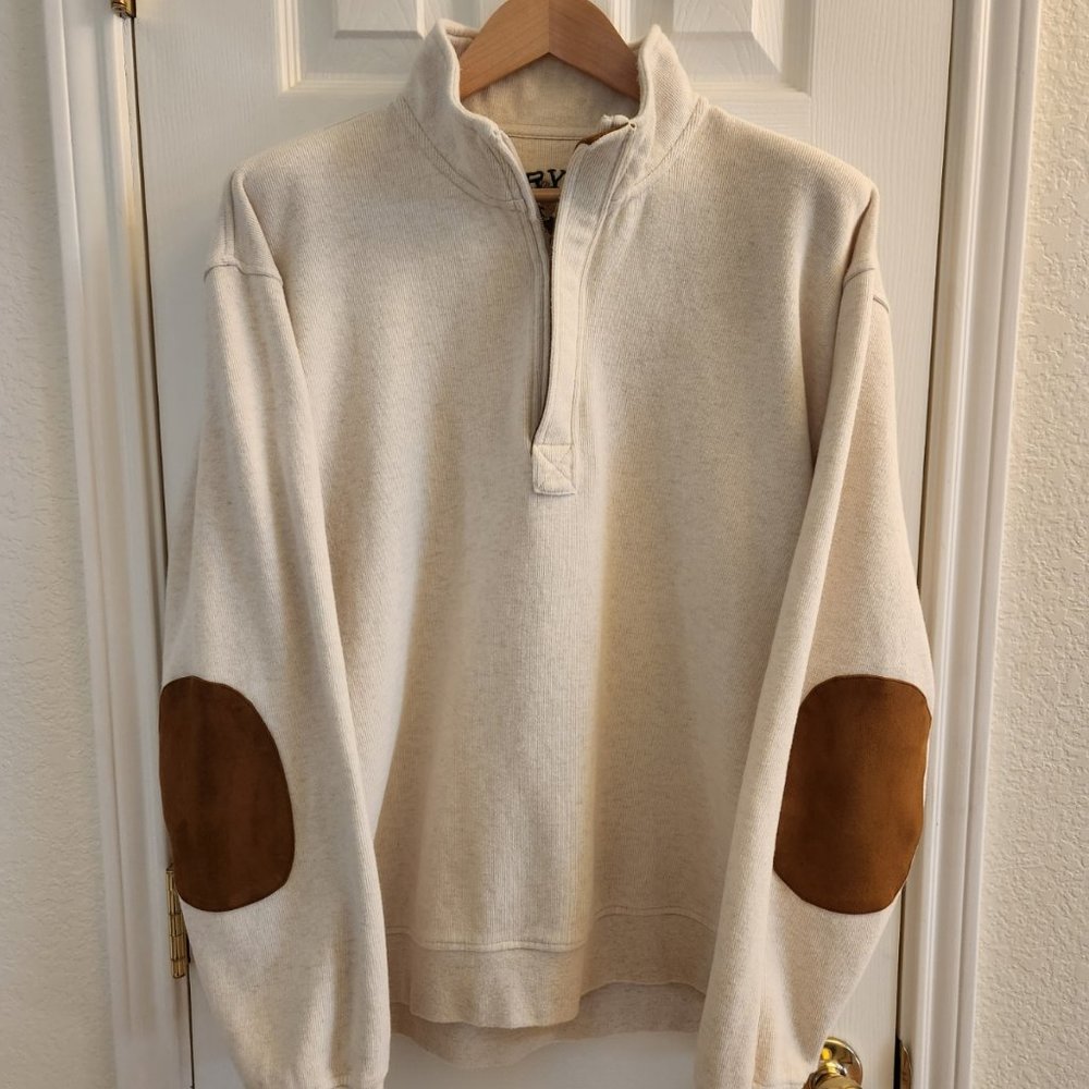 Orvis - Men's Quarter Zip Sweater w/Elbow Patches - Oatmeal - Size XL